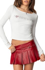 EDIKTED Rhinestone Cowboy Lover Boat Neck Top