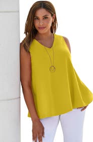 Jessica London Stretch Cotton V-Neck Trapeze Tank