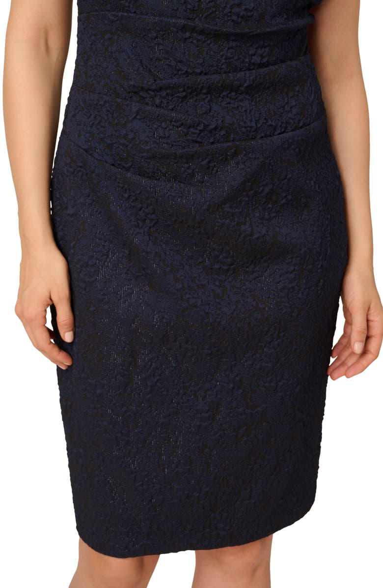 Adrianna Papell Metallic Asymmetric Jacquard Sheath Dress, Alternate, color, Blue/ Black