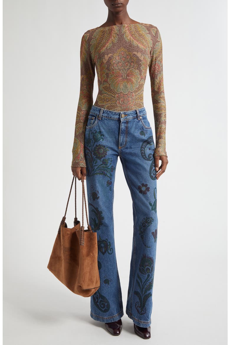 Paisley Print Flare Jeans, Alternate, color, MULTICOLOR AZURE BASE