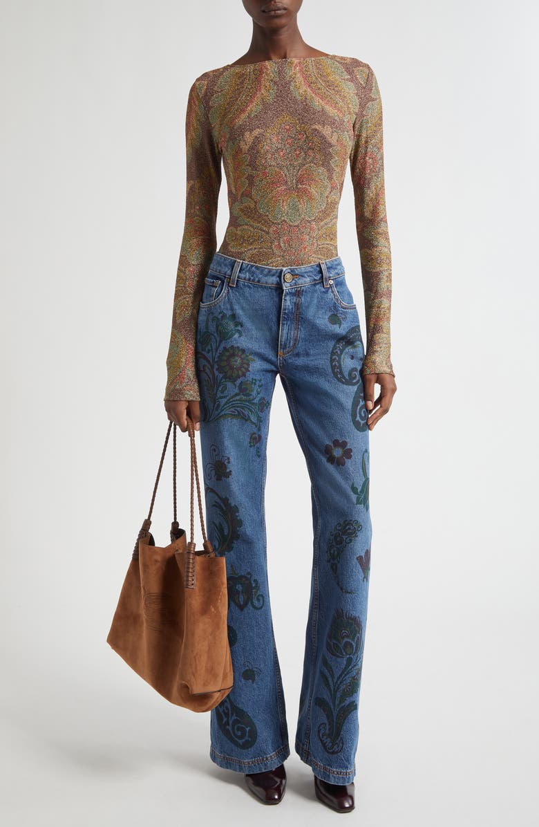 Etro Paisley Print Flare Jeans, Alternate, color, Multicolor Azure Base