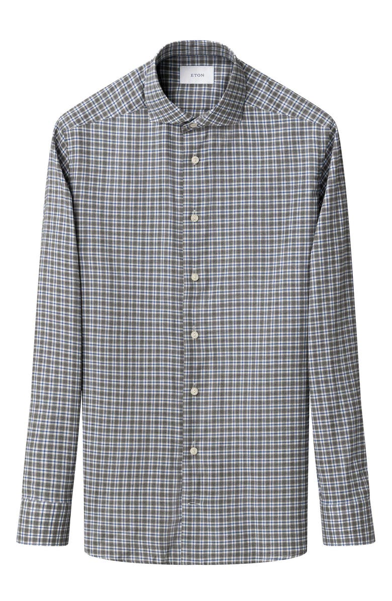 Eton Contemporary Fit Grey Check Cotton Flannel Dress Shirt, Alternate, color, Dark Grey