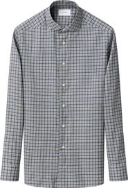 Eton Contemporary Fit Grey Check Cotton Flannel Dress Shirt
