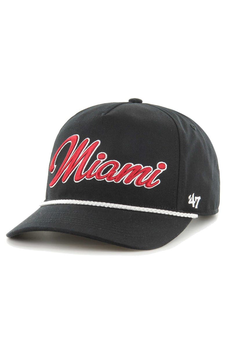 '47 Men's '47  Black Miami Heat Overhand Logo Hitch Adjustable Hat, Alternate, color, 