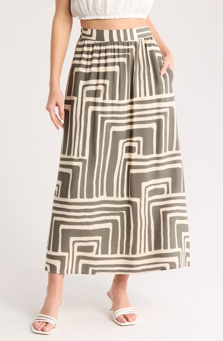 MELLODAY Pull-On Maxi Skirt, Main, color, Sage Ivory