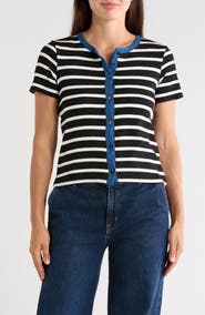 CYRUS Contrast Trim Short Sleeve Stripe Cardigan