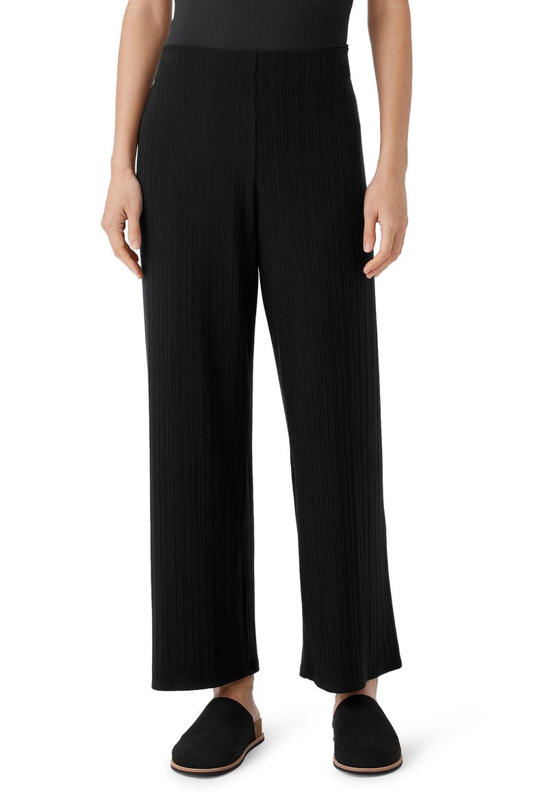 Rib Wide Leg Ankle Pants, Main, color, BLACK
