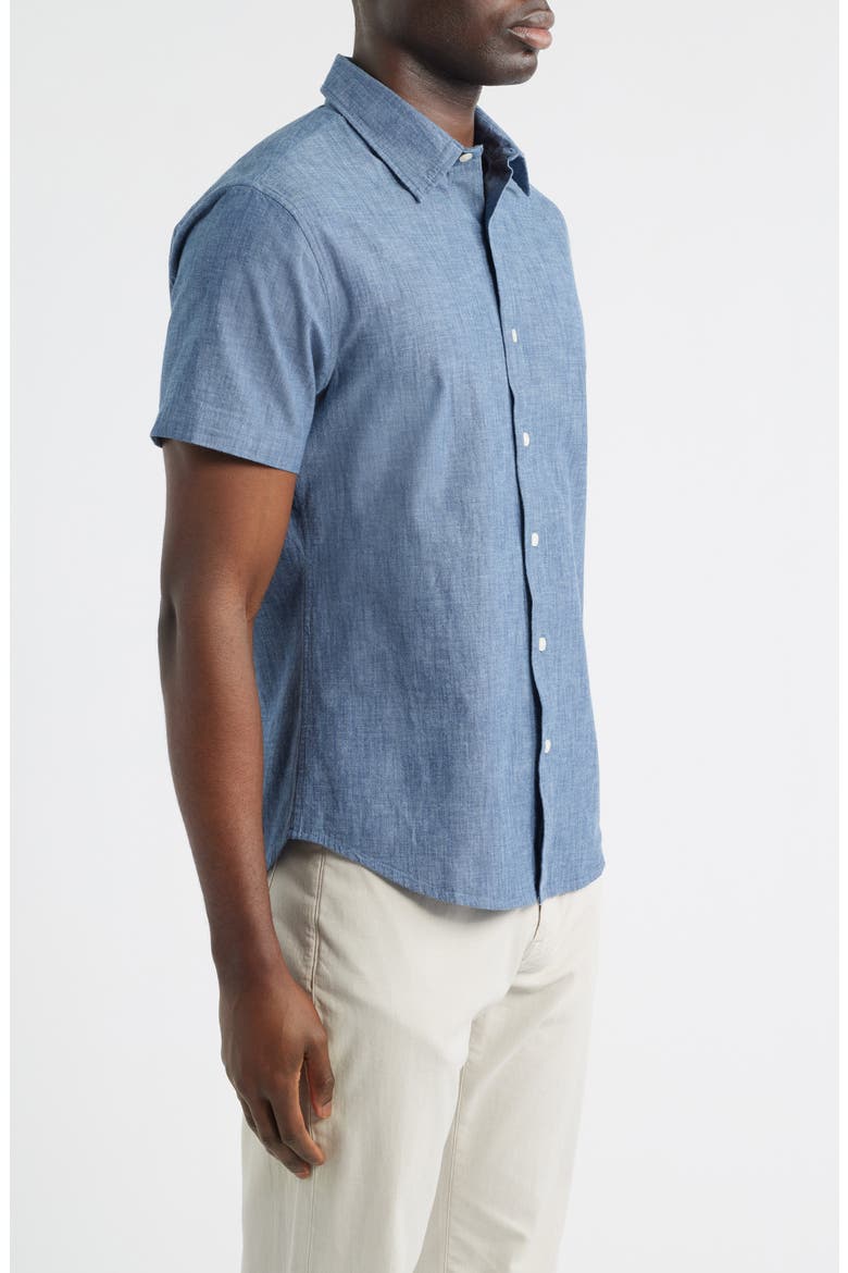 Men's Riviera Slim Fit Stretch Dot Short Sleeve Button-Up Shirt, Alternate, color, DARKWASH CHAMBRAY