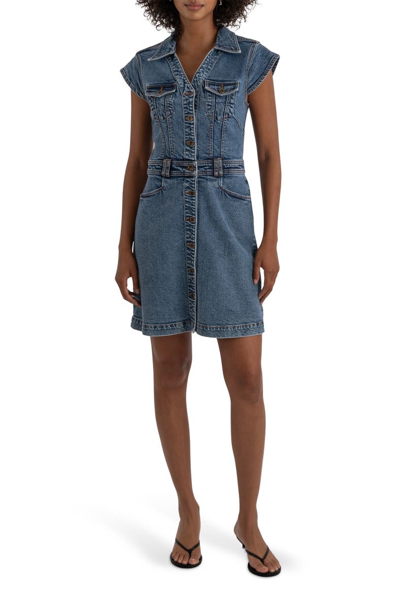 denim dress women button up 2026 Denim Long Sleeve Dress for Women Button Up Collar Shirt Jean Dress with Pockets Loose Comfy Stretch Denim Tops (M, Dark Blue)