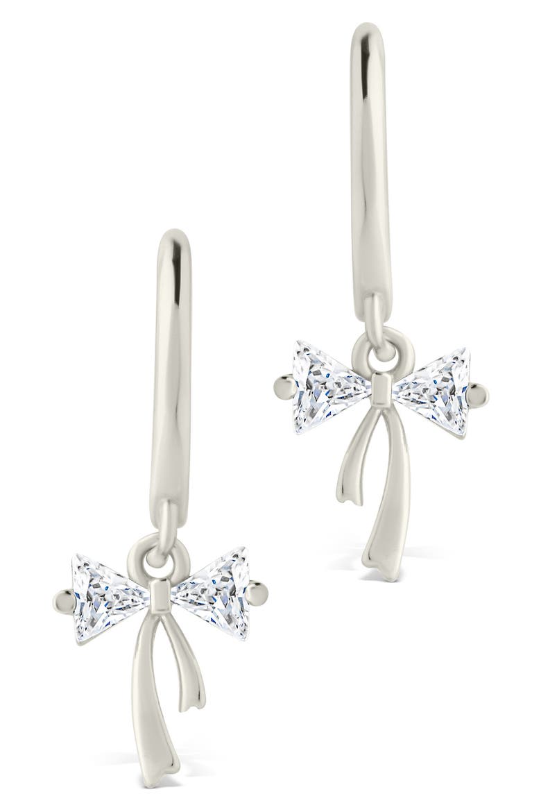 Cubic Zirconia Bow Drop Huggie Hoop Earrings, Alternate, color, SILVER