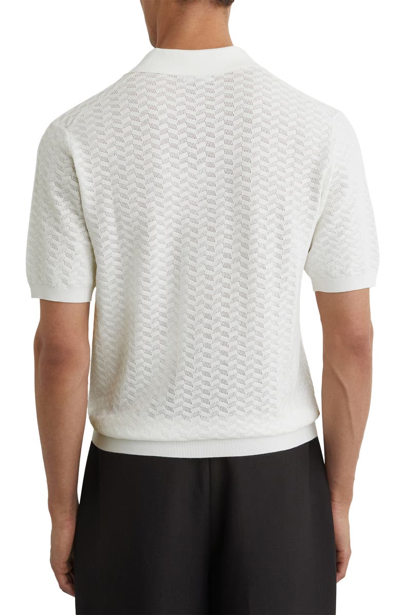 Reiss Sol Geo Open Stitch Knit Polo, Alternate, color, White