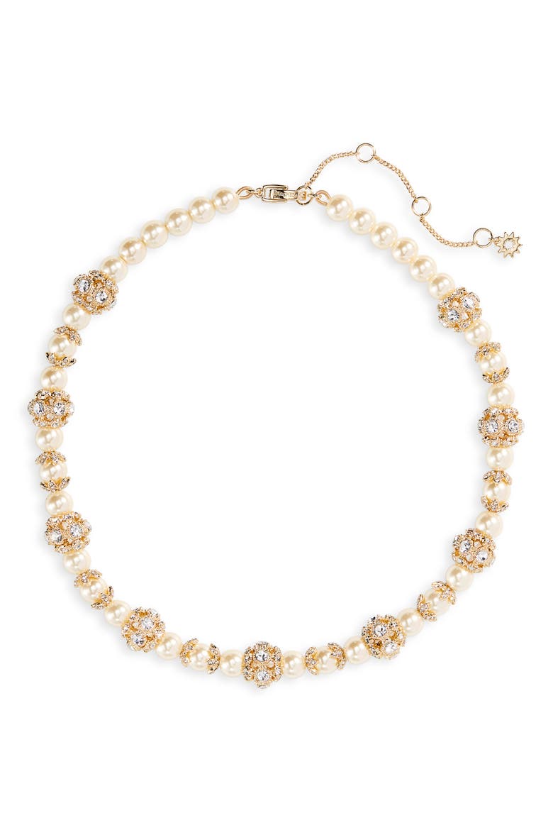 Pavé Station Imitation Pearl Collar Necklace, Main, color, GOLD/ BLUSH/ CRY