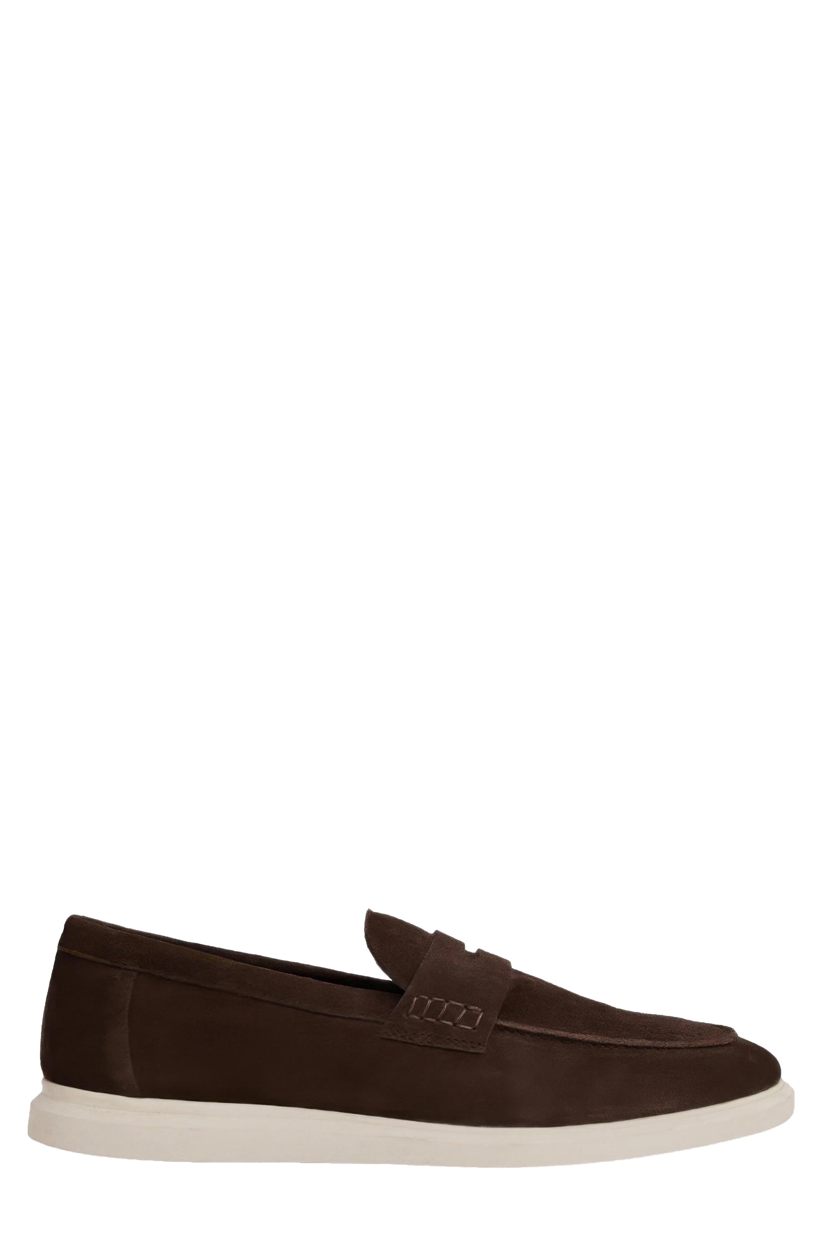 Ricardo Leather Penny Loafer, Alternate, color, DARK BROWN SUEDE