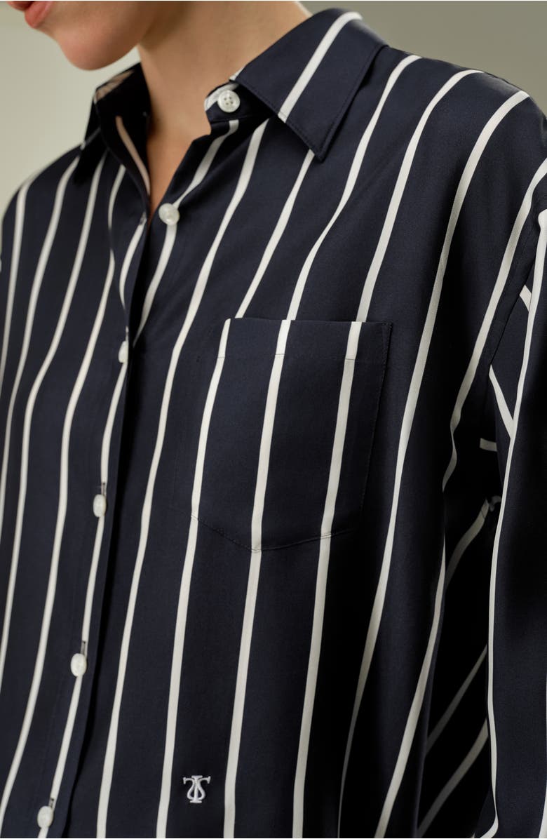 Lilysilk Silk Twill Striped Button-Down Shirt, Alternate, color, Navy&White Stripe