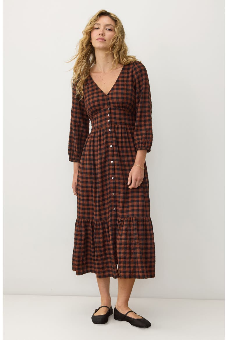 Maeve Plaid Long Sleeve Maxi Dress, Alternate, color, ESPRESSO GINGHAM