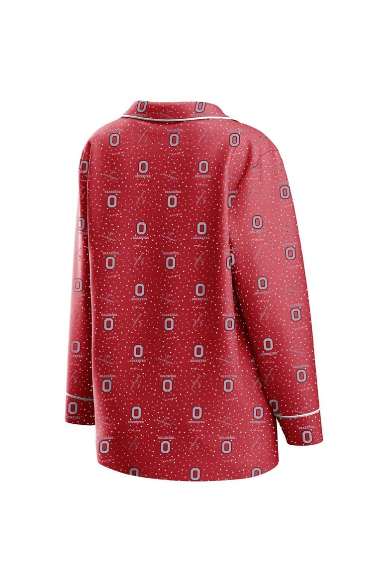 Women's WEAR by Erin Andrews Scarlet Ohio State Buckeyes Long Sleeve Button-Up Shirt & Pants Sleep Set, Alternate, color, Scarlet