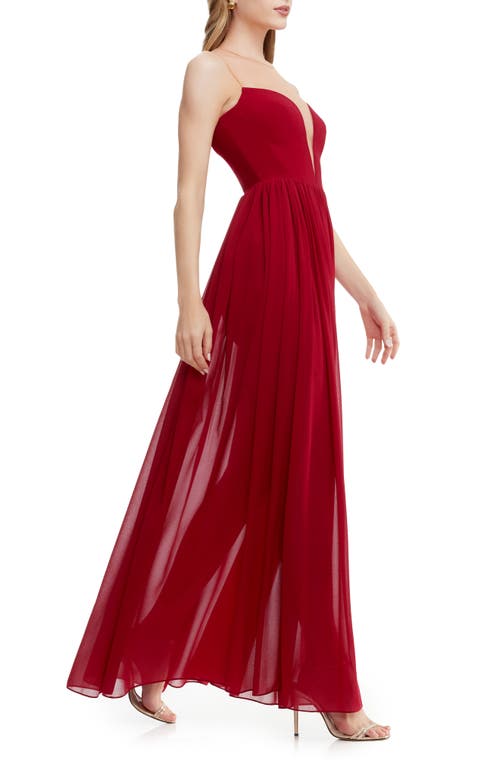 Dress The Population Eleanor Illusion Neck Gown In Burgundy
