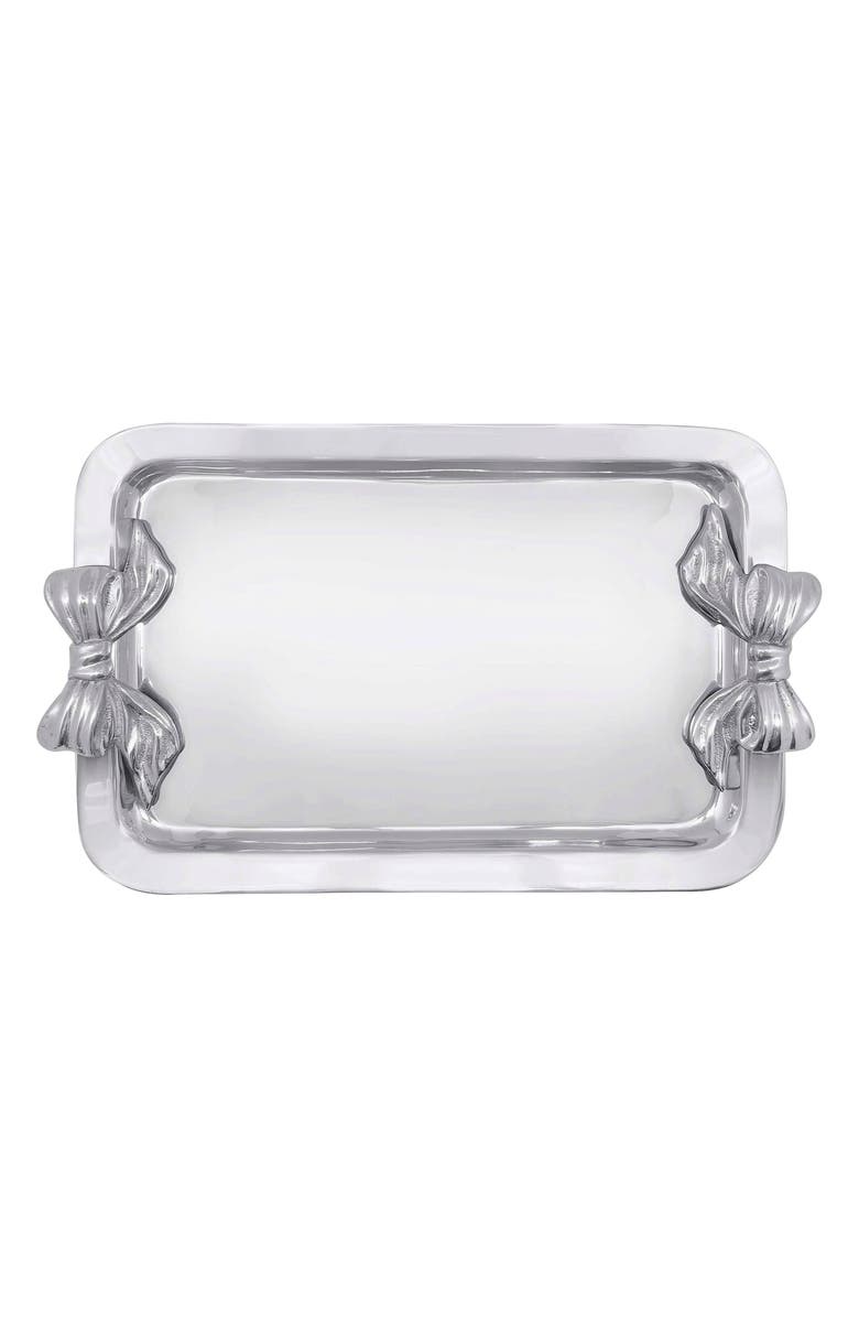 Mariposa Bow Rectangular Tray, Main, color, Silver