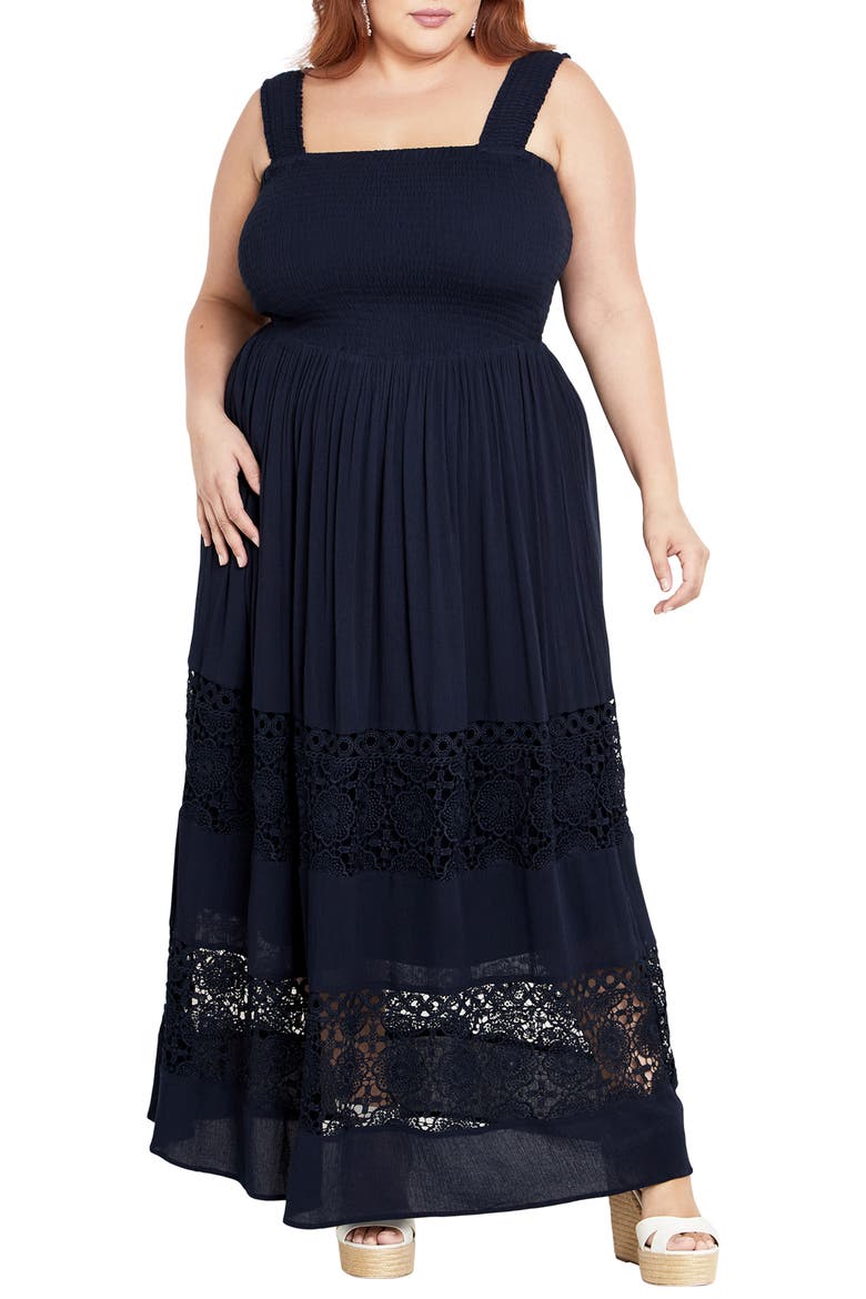 By the Beach Lace Inset Maxi Sundress, Main, color, NAVY