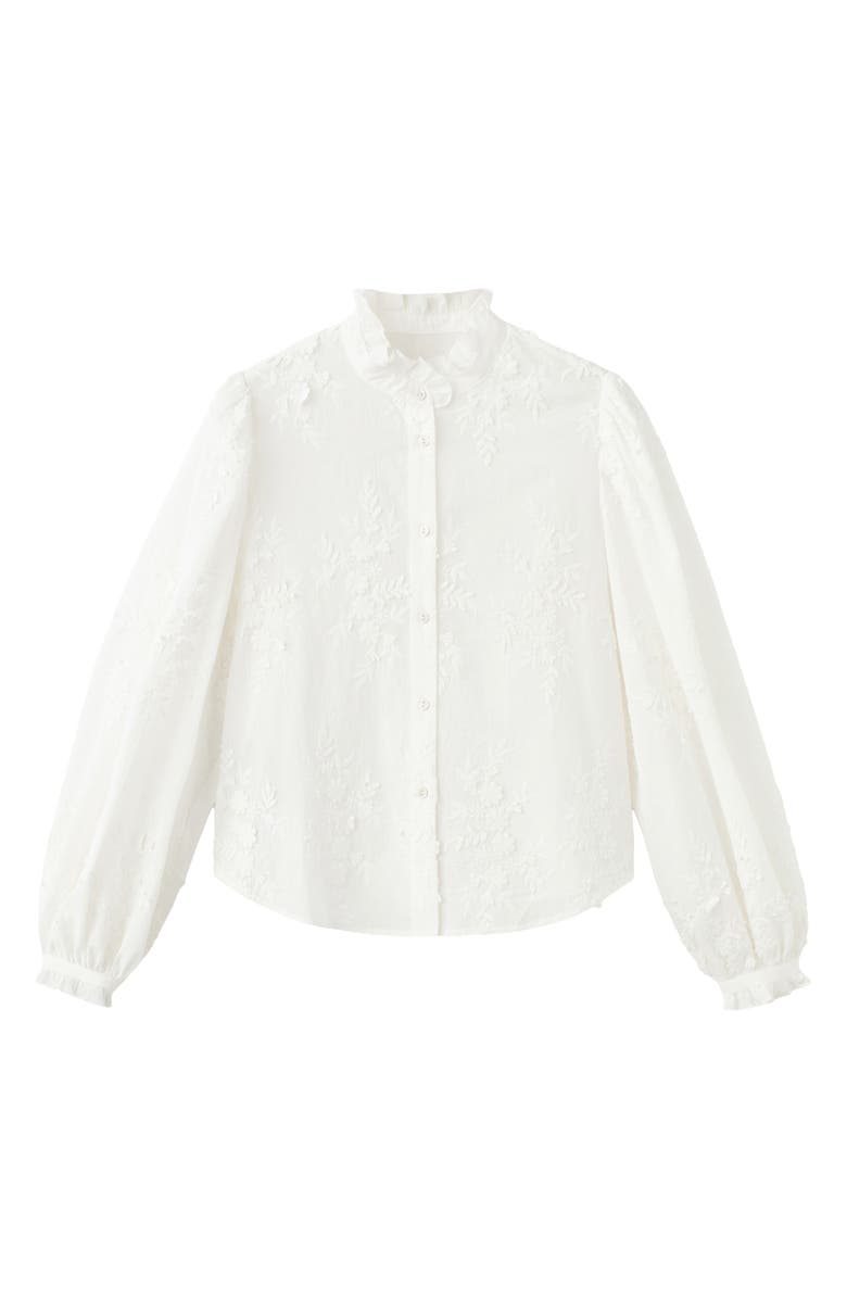 MANGO Floral Embroidered Shirt, Alternate, color, Off White