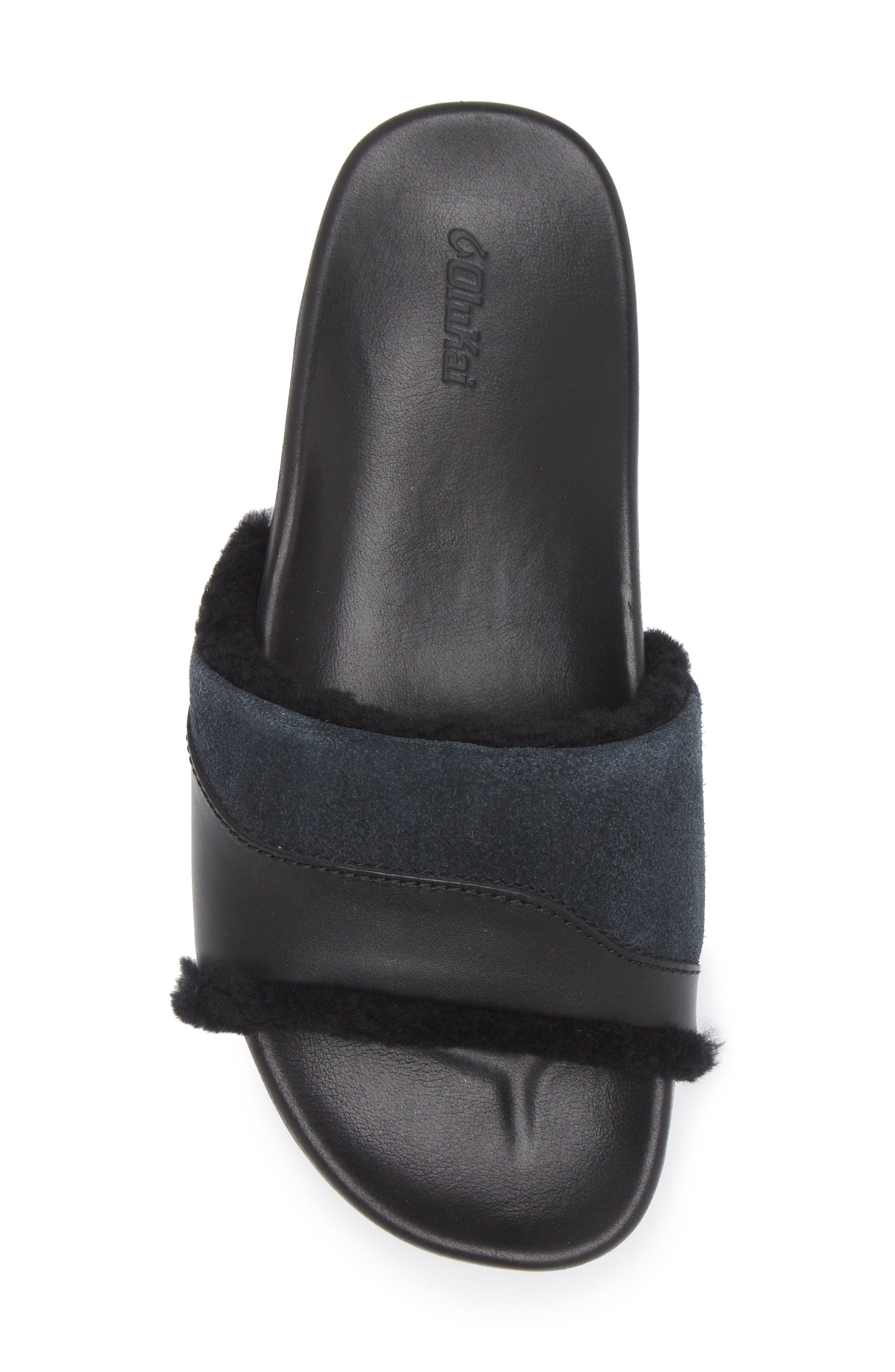 OluKai Hō‘ala Genuine Shearling Slide Sandal, Alternate, color, Black/ Black