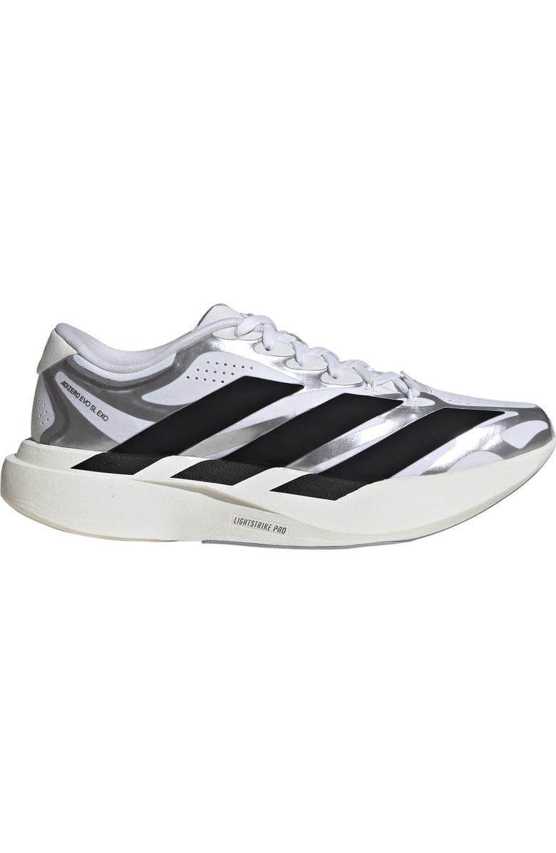 adidas Adizero Evo SL EXO Running Shoe, Alternate, color, White/ Black/ Iron Met