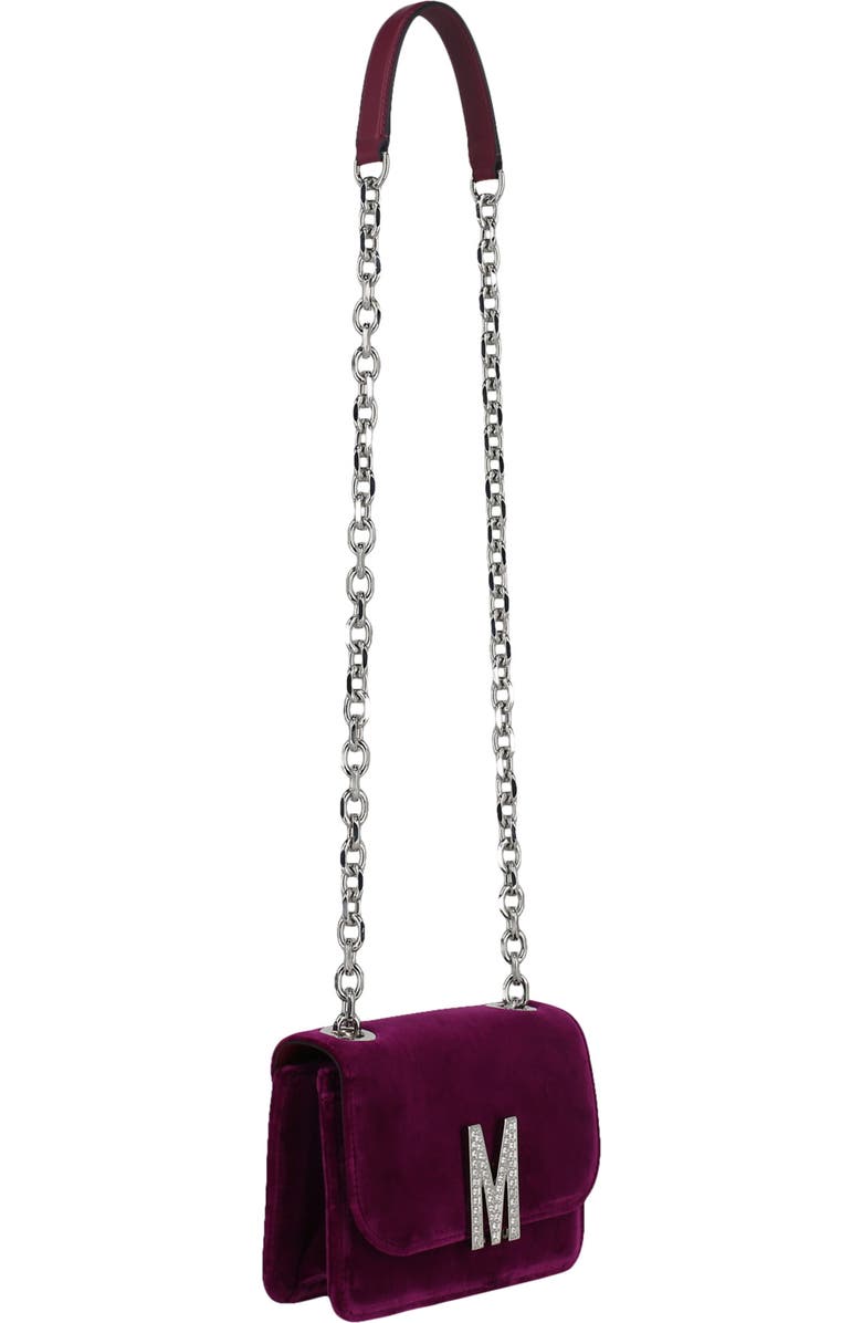 Moschino Crystal Logo Velvet Crossbody Bag, Alternate, color,