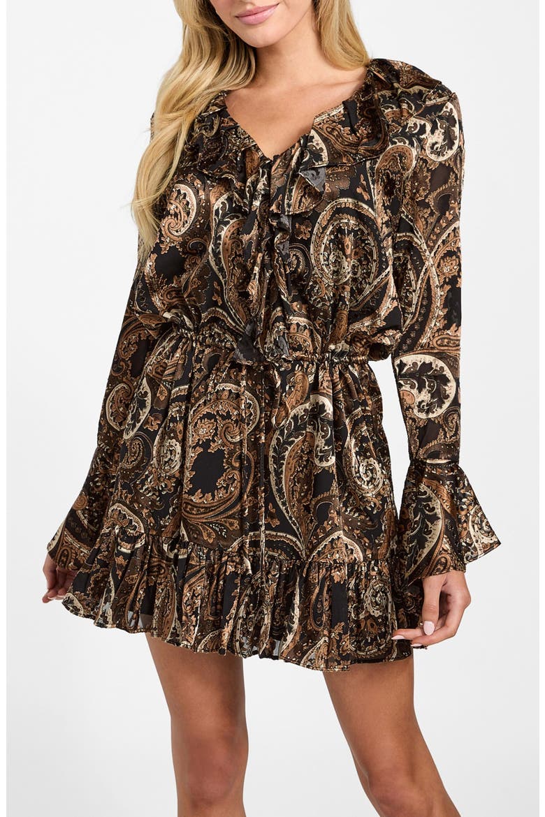 Sana Paisley Long Sleeve Minidress, Alternate, color, BEIGE MULTI