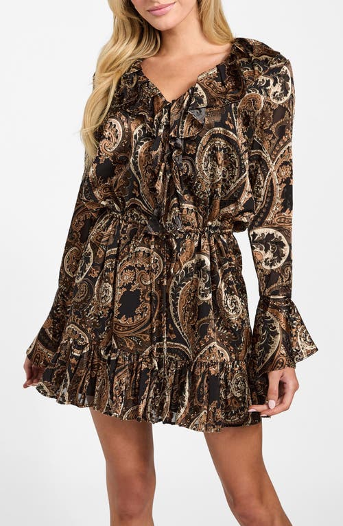 Guess Sana Paisley Long Sleeve Minidress In Blue