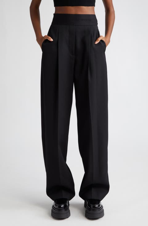 Pleated Logo High Waist Wool Pants
