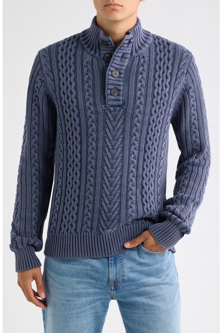 Cable Knit Fisherman's Sweater, Main, color, NAVY