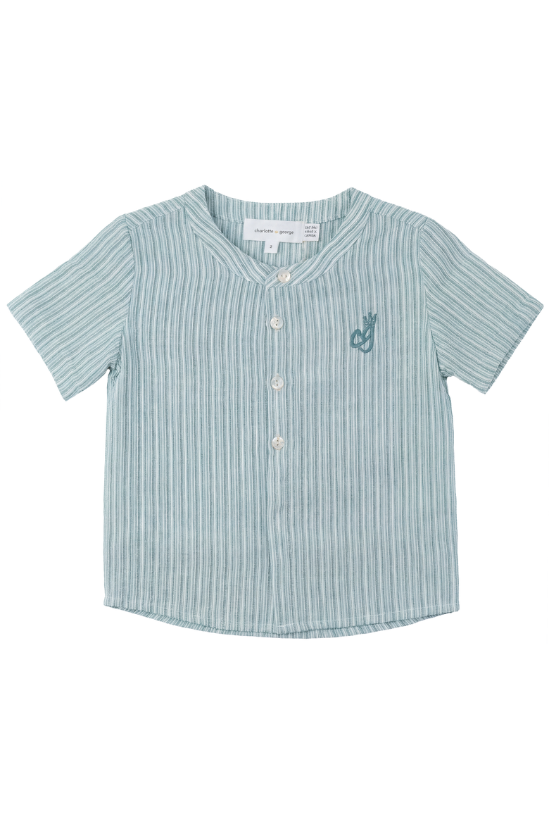 Striped Short Sleeve Button Up Shirt, Main, color, Dusty Blue