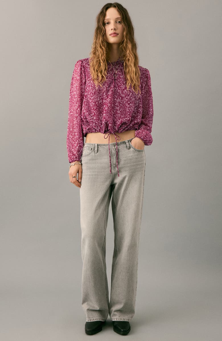MANGO TEEN Paisley Print Top, Alternate, color, Maroon