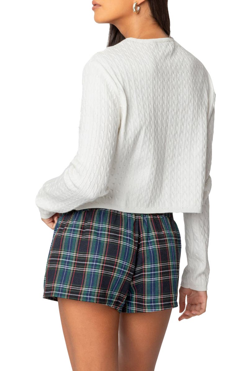 EDIKTED Crisada Cable Stitch Crop Cardigan, Alternate, color, White