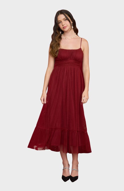 Blu Pepper Empire Waist Mesh Midi Dress In Brown