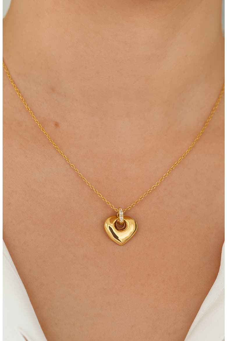 Mini Puffy Heart Pendant Necklace, Alternate, color, GOLD