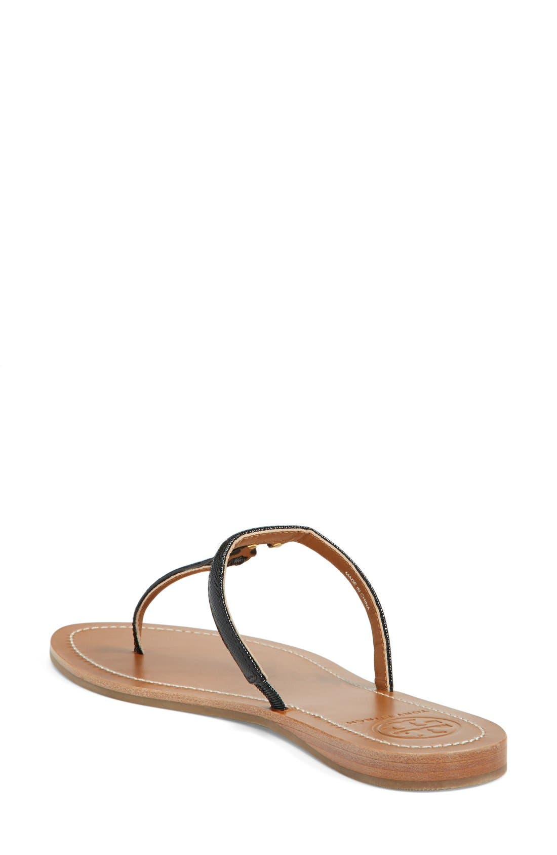 Tory Burch 'T' Logo Leather Thong Sandal, Alternate, color, 
