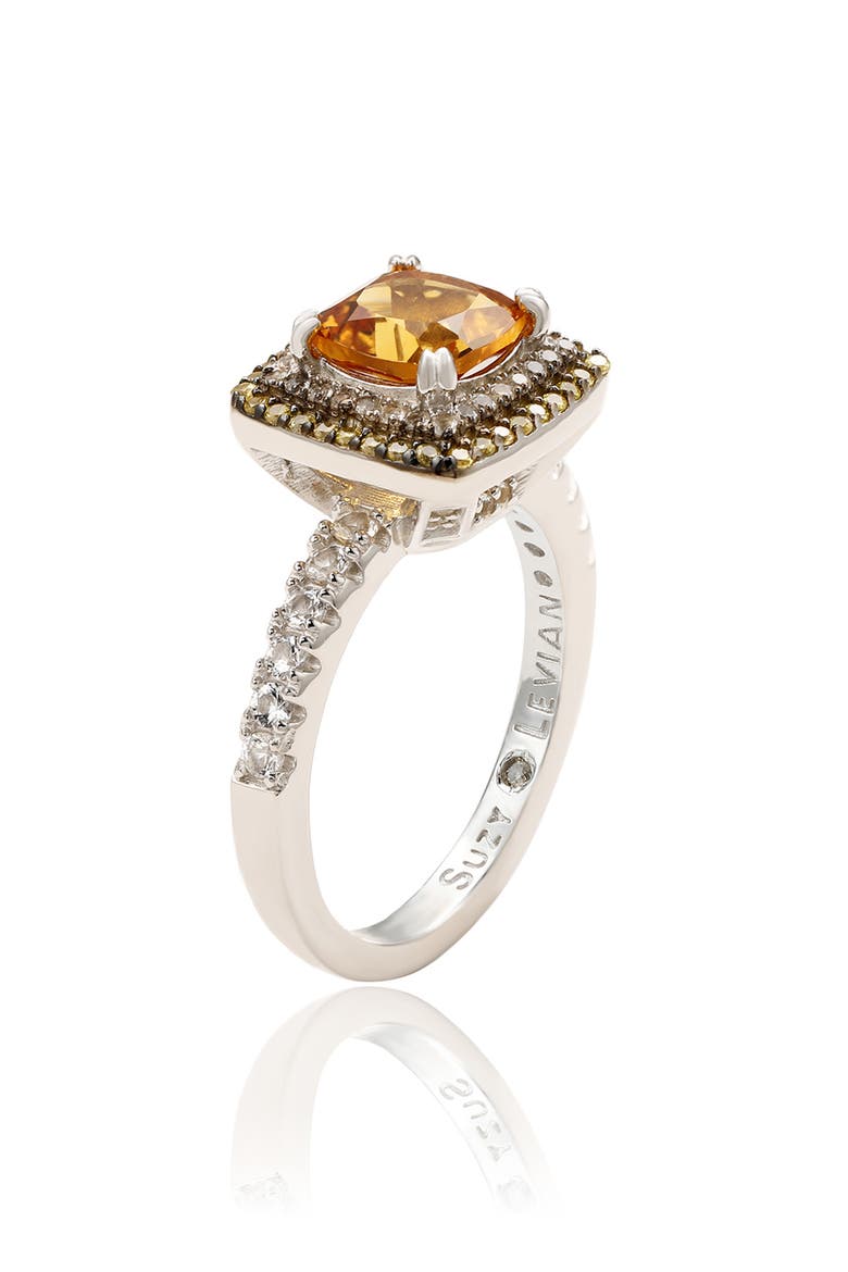 Cushion Cut Citrine, White Topaz & Yellow Sapphire Halo Ring, Alternate, color, YELLOW