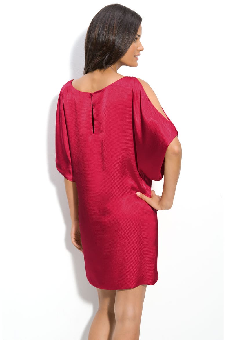 Cutout Shoulder Satin Dress, Alternate, color, RED