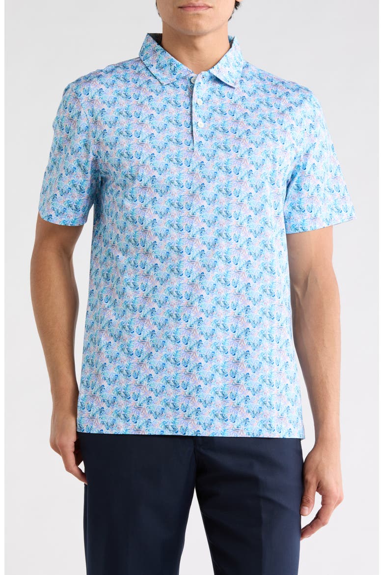 OoohCotton® Leaf Print Polo, Main, color, TURQUOISE