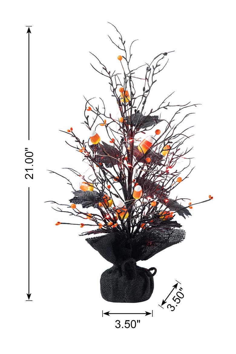 21"H Lighted Halloween Candy Corn Berries Table Tree, Alternate, color, Black