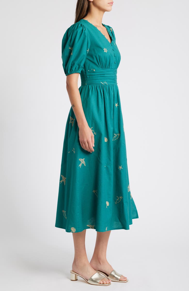 CIEBON Lexi Embroidered Puff Sleeve Cotton Dress, Alternate, color, 