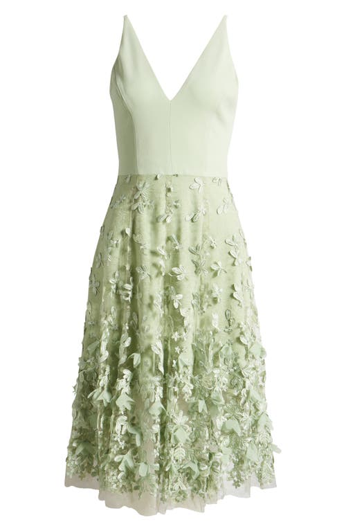 Dress The Population Darleen V-neck Embroidered Mesh Cocktail Dress In Green