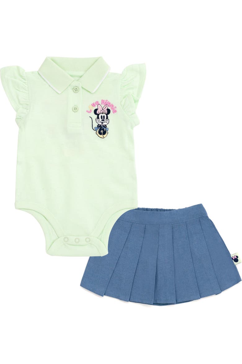 Minnie Mouse Pleated 2-Piece Bodysuit and Skirt Set, Main, color, Green Blue Minnie