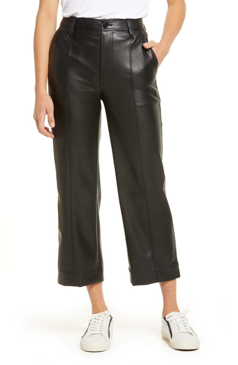 Madewell Slim Emmett Women's Faux Leather Wide Leg Pants, Main, color,