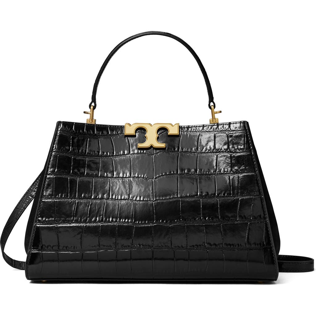 Tory Burch Eleanor Croc-embossed Leather Satchel Bag In Black