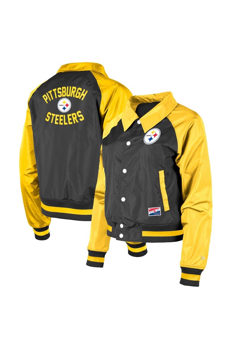 Women's New Era Black Pittsburgh Steelers Coaches Raglan Full-Snap Jacket, Main, color, Black