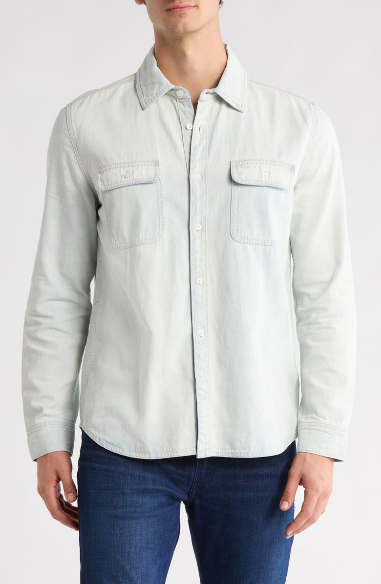 PAIGE Martin Cotton & Linen Button-Up Shirt, Main, color, Arvana