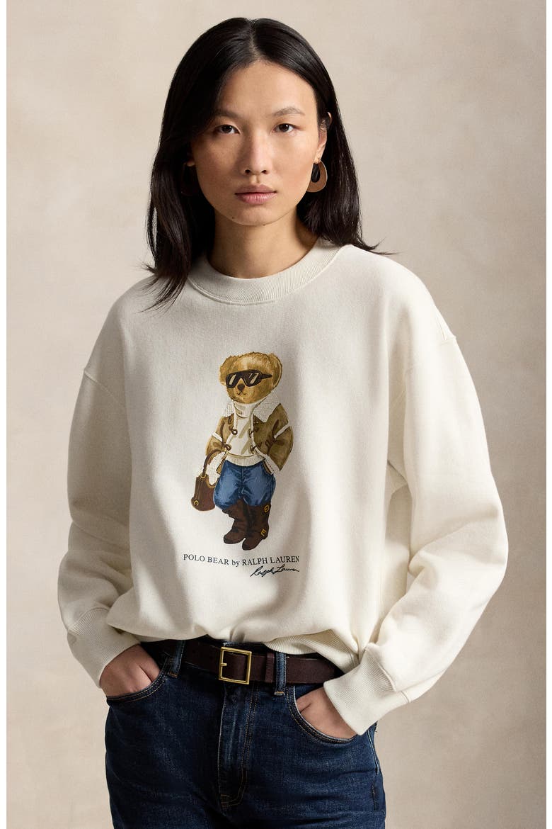 Polo Bear Fleece Graphic Sweatshirt, Alternate, color, PRCHMNT CR
