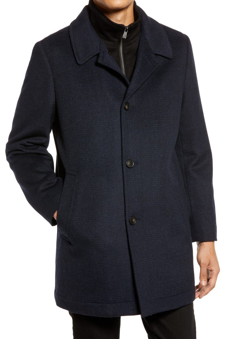 MacBeth Wool Blend Car Coat with Bib, Alternate, color, NAVY PLAID